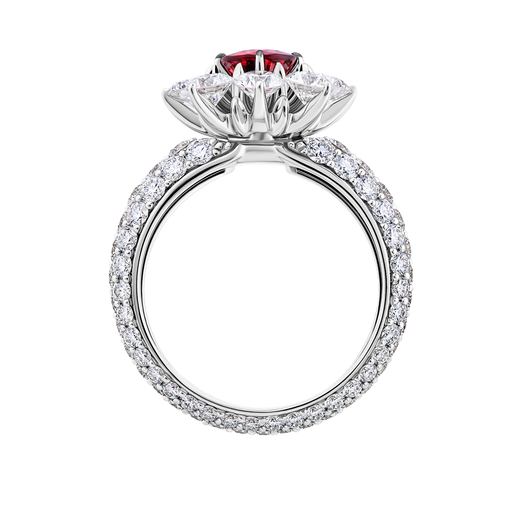 Кольцо с рубином и бриллиантами, белое золото