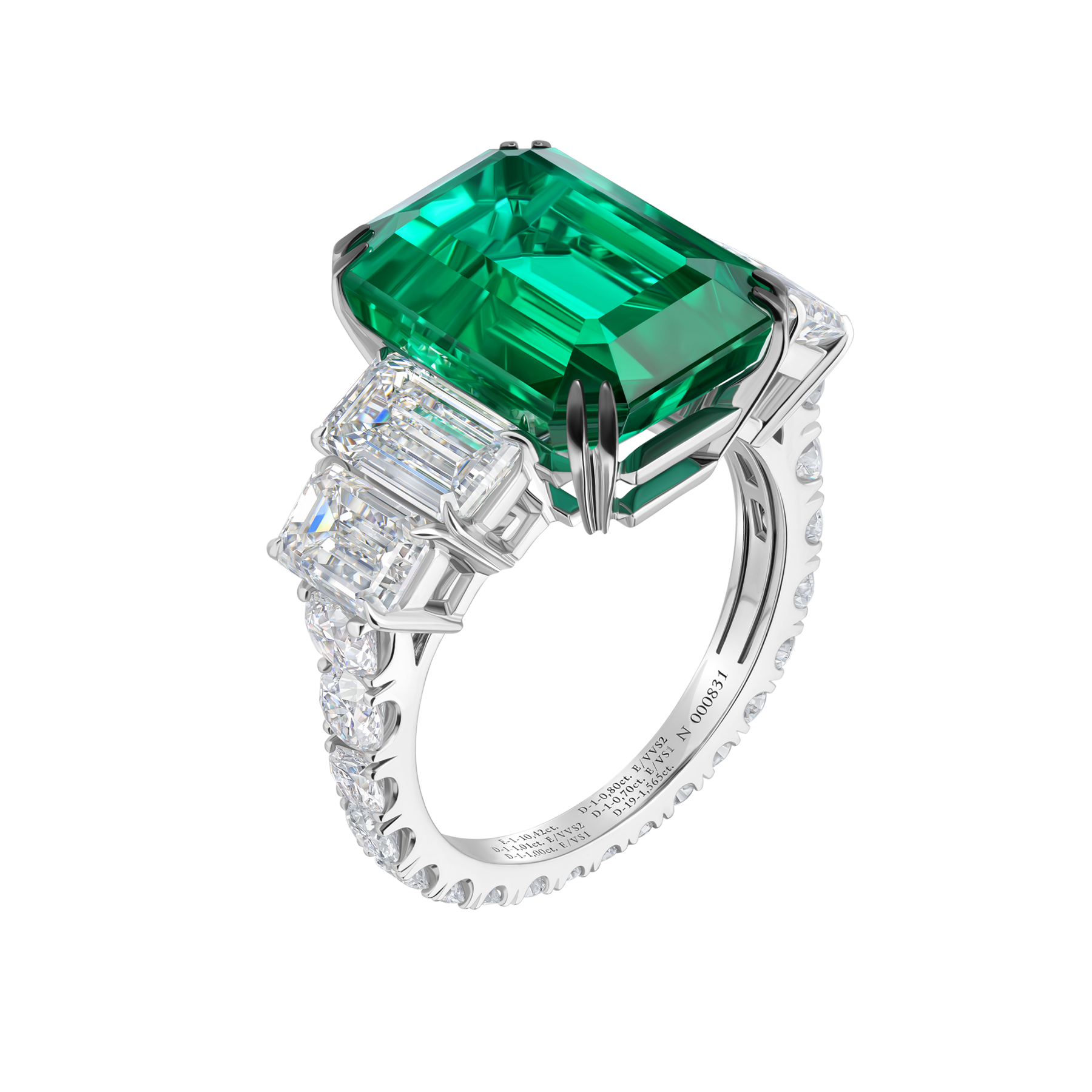 Кольцо с изумрудом и бриллиантами, белое золото