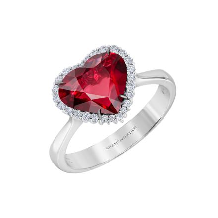 Кольцо с рубином и бриллиантами, белое золото 1