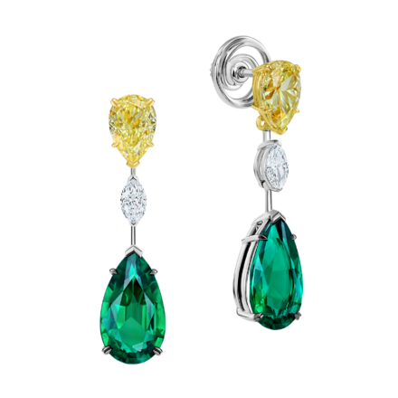 Серьги с изумрудами и бриллиантами, белое золото 1