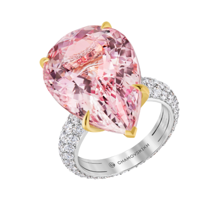 Кольцо с морганитом и бриллиантами, белое золото 1