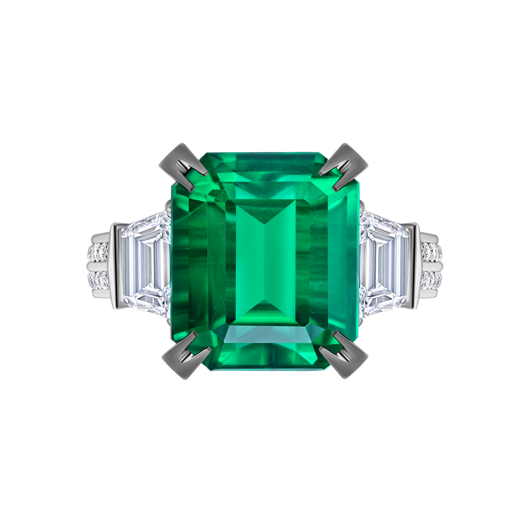 Кольцо с изумрудом и бриллиантами, белое золото