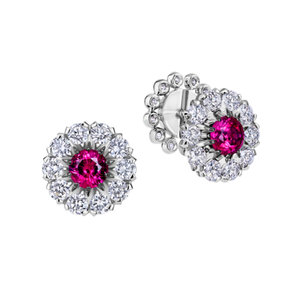 Пусеты с рубинами и бриллиантами, белое золото 1