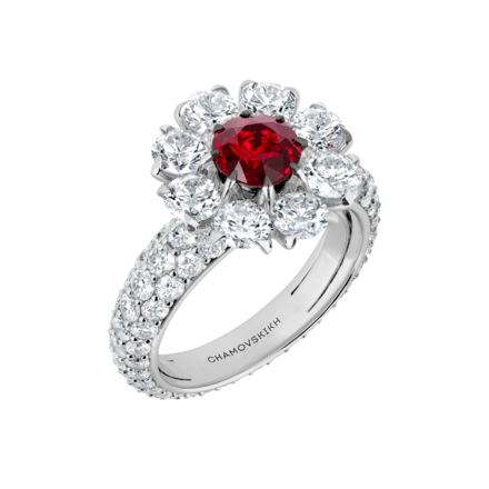 Кольцо с рубином и бриллиантами, белое золото 1