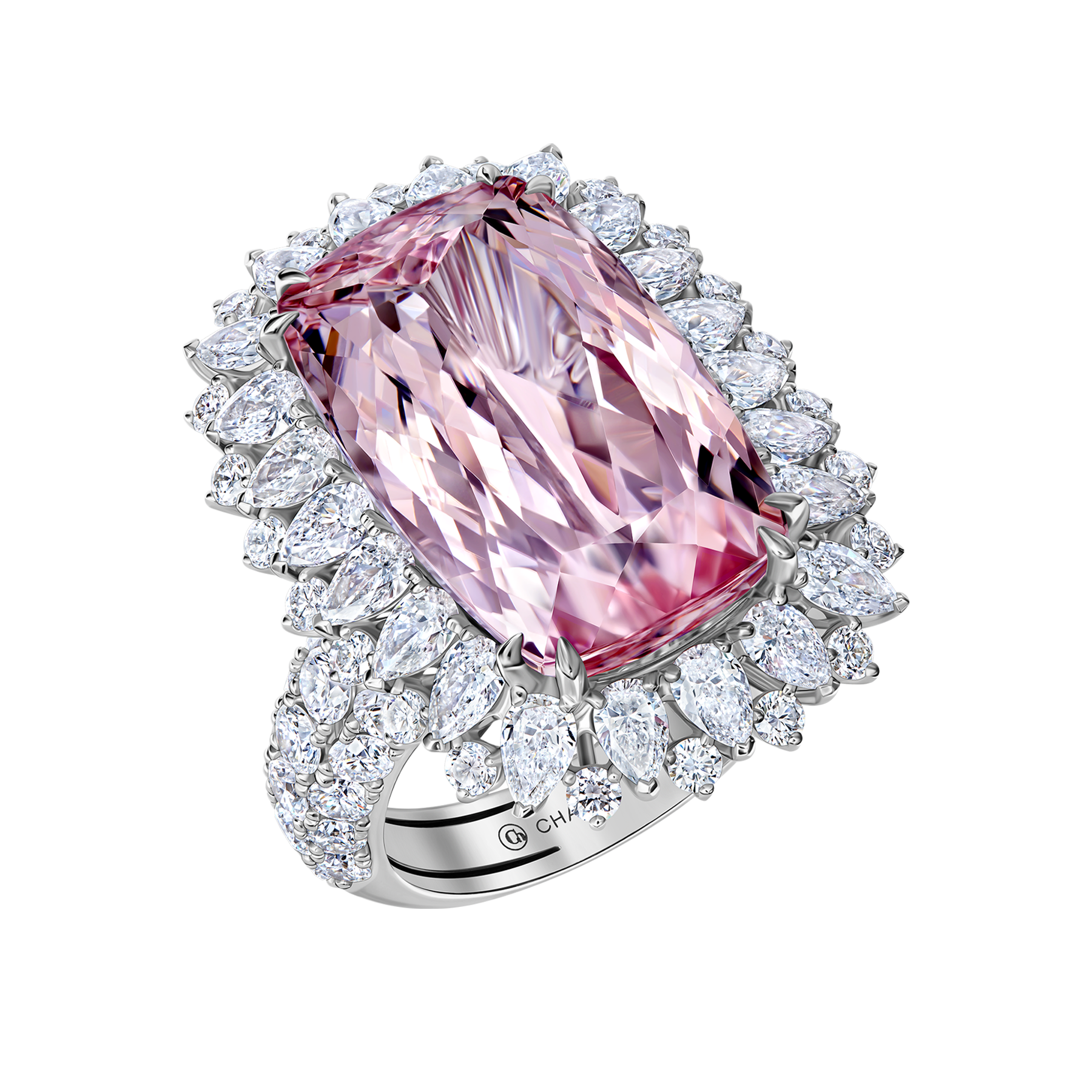 Кольцо с морганитом и бриллиантами, белое золото