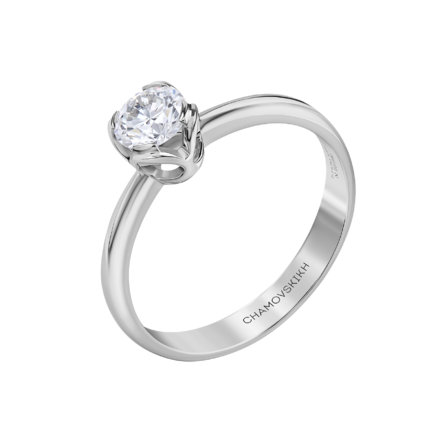 Кольцо с бриллиантом, белое золото 1