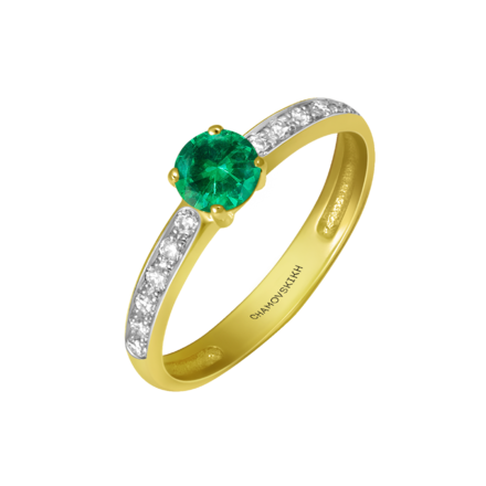 Кольцо с изумрудом и бриллиантами, жёлтое золото 1