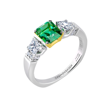 Кольцо с изумрудом и бриллиантами, белое золото 1