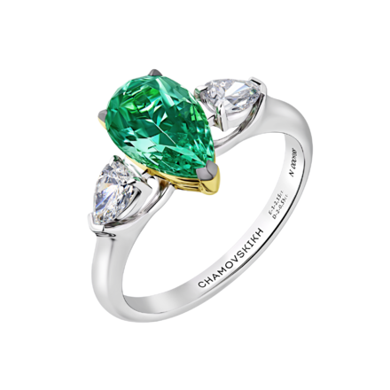 Кольцо с изумрудом и бриллиантами, белое и жёлтое золото 1