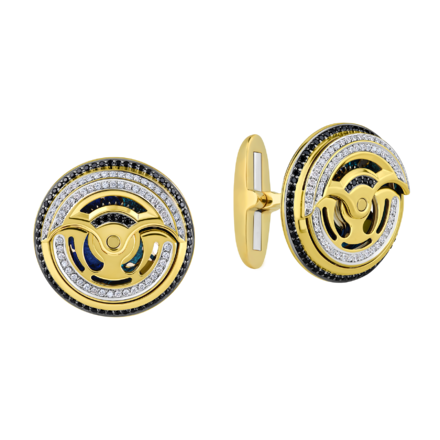 Запонки с бриллиантами, желтое золото, н.керамика 1