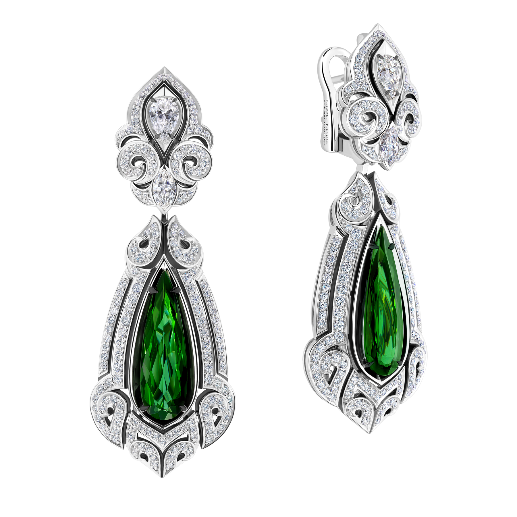 Серьги с верделитами и бриллиантами, белое золото