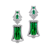 Серьги с турмалинами верделитами, бриллиантами и изумрудами, белое золото