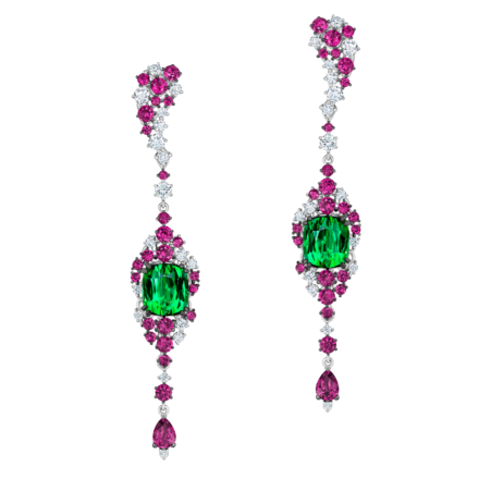 Серьги с верделитами, бриллиантами и рубинами, белое золото 2