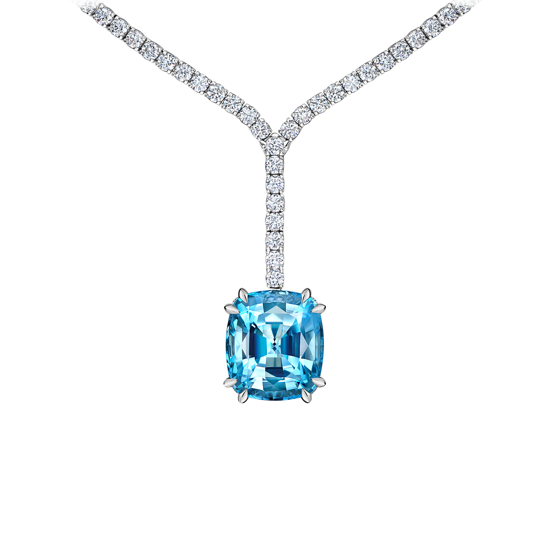 Колье с морганитом, аквамарином и бриллиантами, белое золото