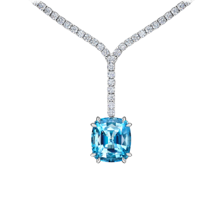 Колье с морганитом, аквамарином и бриллиантами, белое золото 1