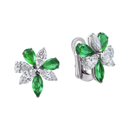 Серьги с изумрудами и бриллиантами, белое золото 1