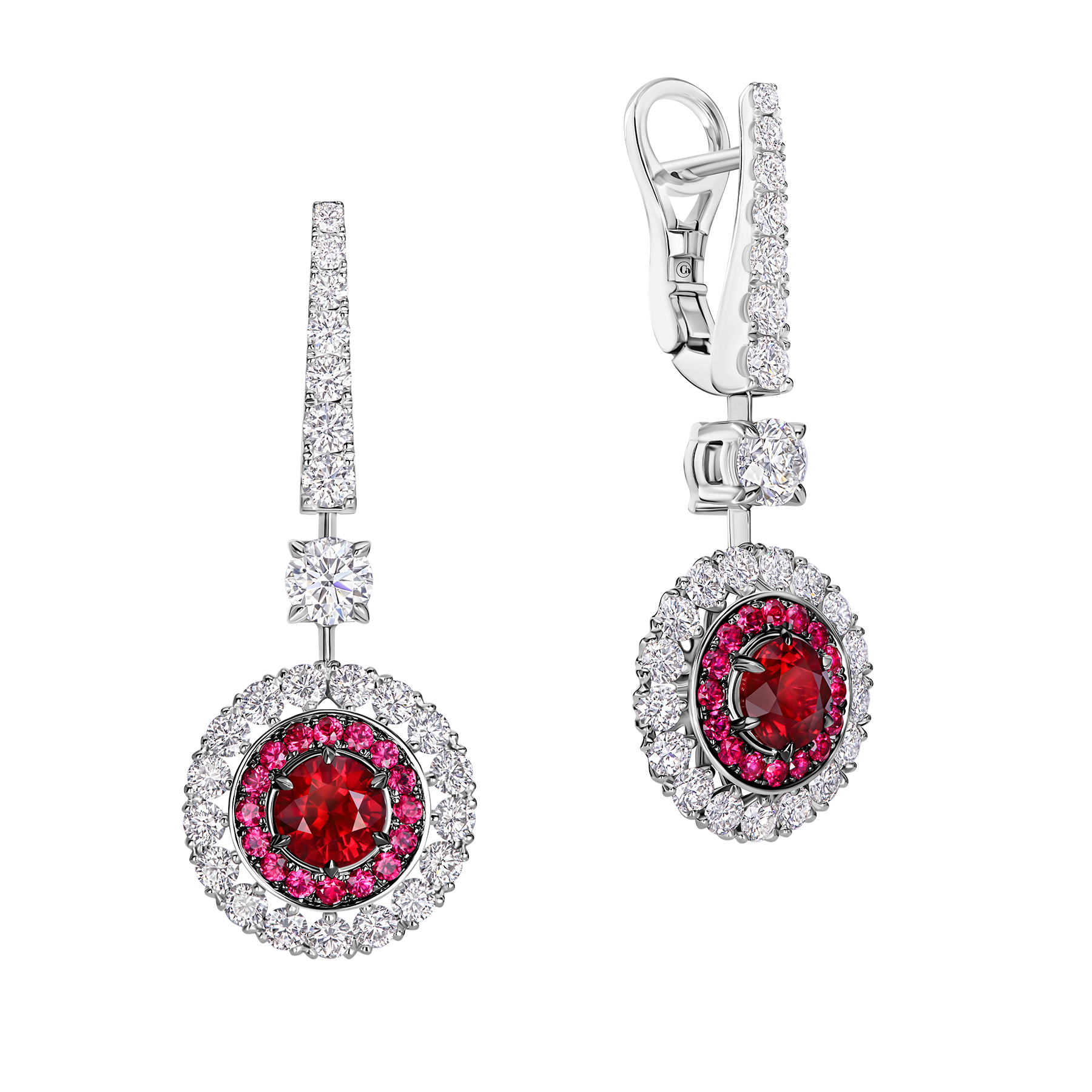 Серьги с рубинами и бриллиантами, белое золото