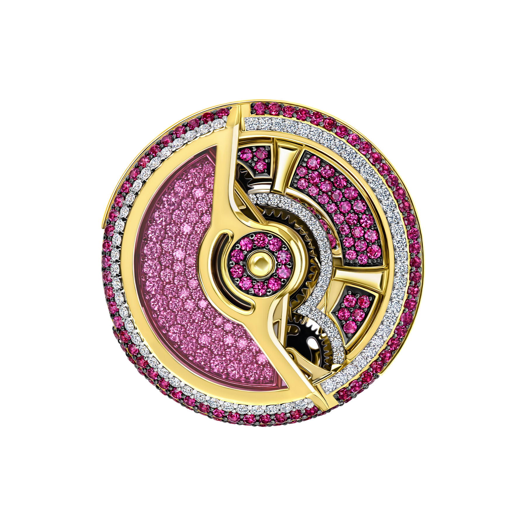 Кольцо с рубинами, бриллиантами и корундом, желтое золото