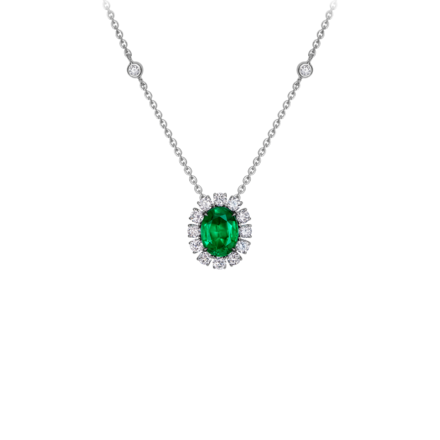 Колье с изумрудом и бриллиантами, белое золото 1