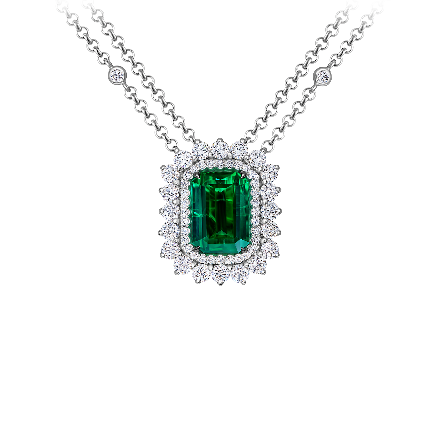 Колье с изумрудом и бриллиантами, белое золото