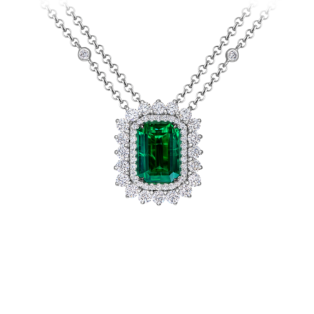 Колье с изумрудом и бриллиантами, белое золото 1