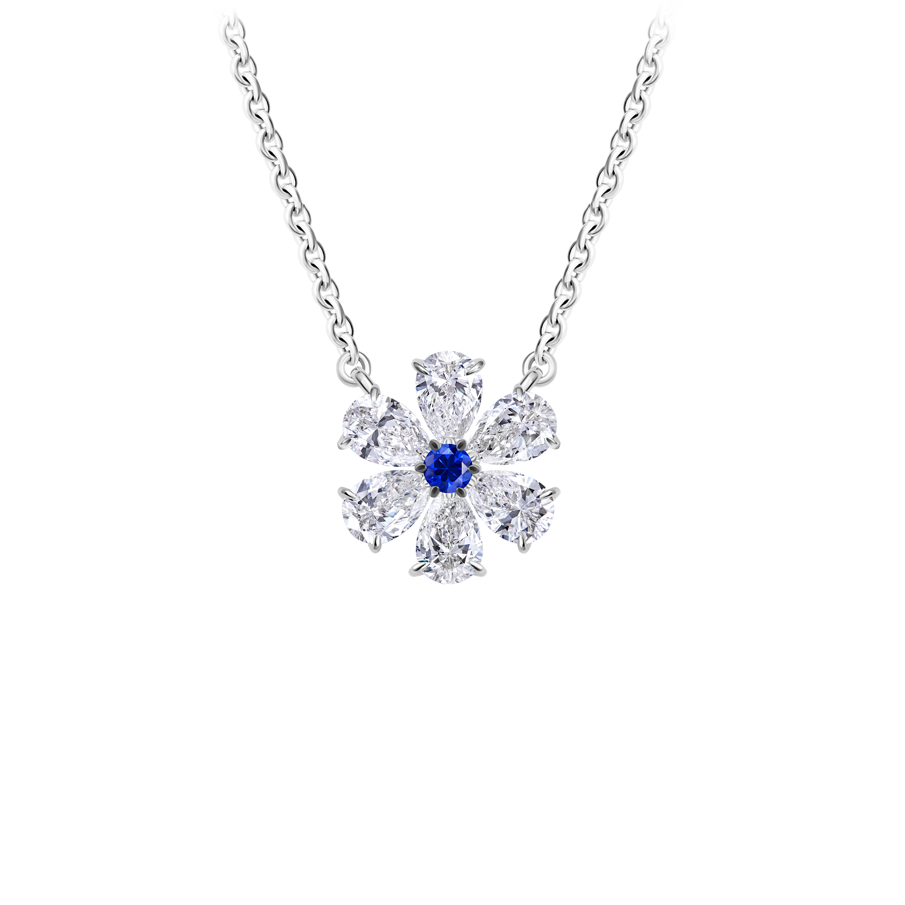 Колье с сапфиром и бриллиантами, белое золото