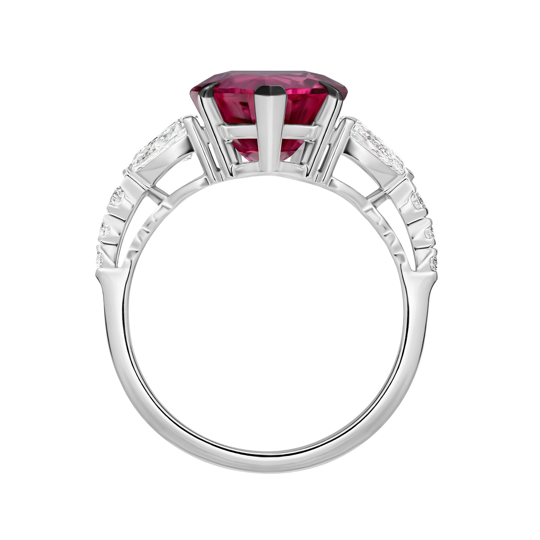 Кольцо с турмалином рубеллитом и бриллиантами, белое золото