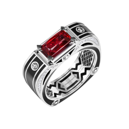 Кольцо с рубином и бриллиантами, белое золото 1