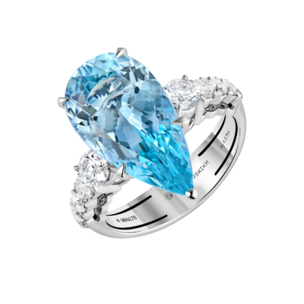 Кольцо с аквамарином и бриллиантами, белое золото 1