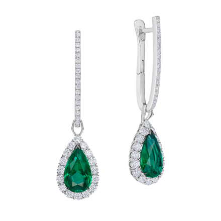 Серьги с изумрудами и бриллиантами, белое золото 1