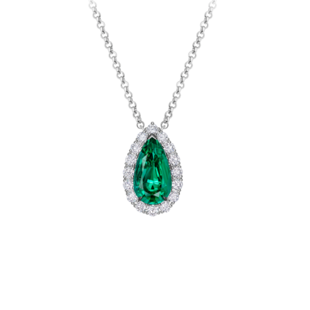 Колье с изумрудом и бриллиантами, белое золото 1