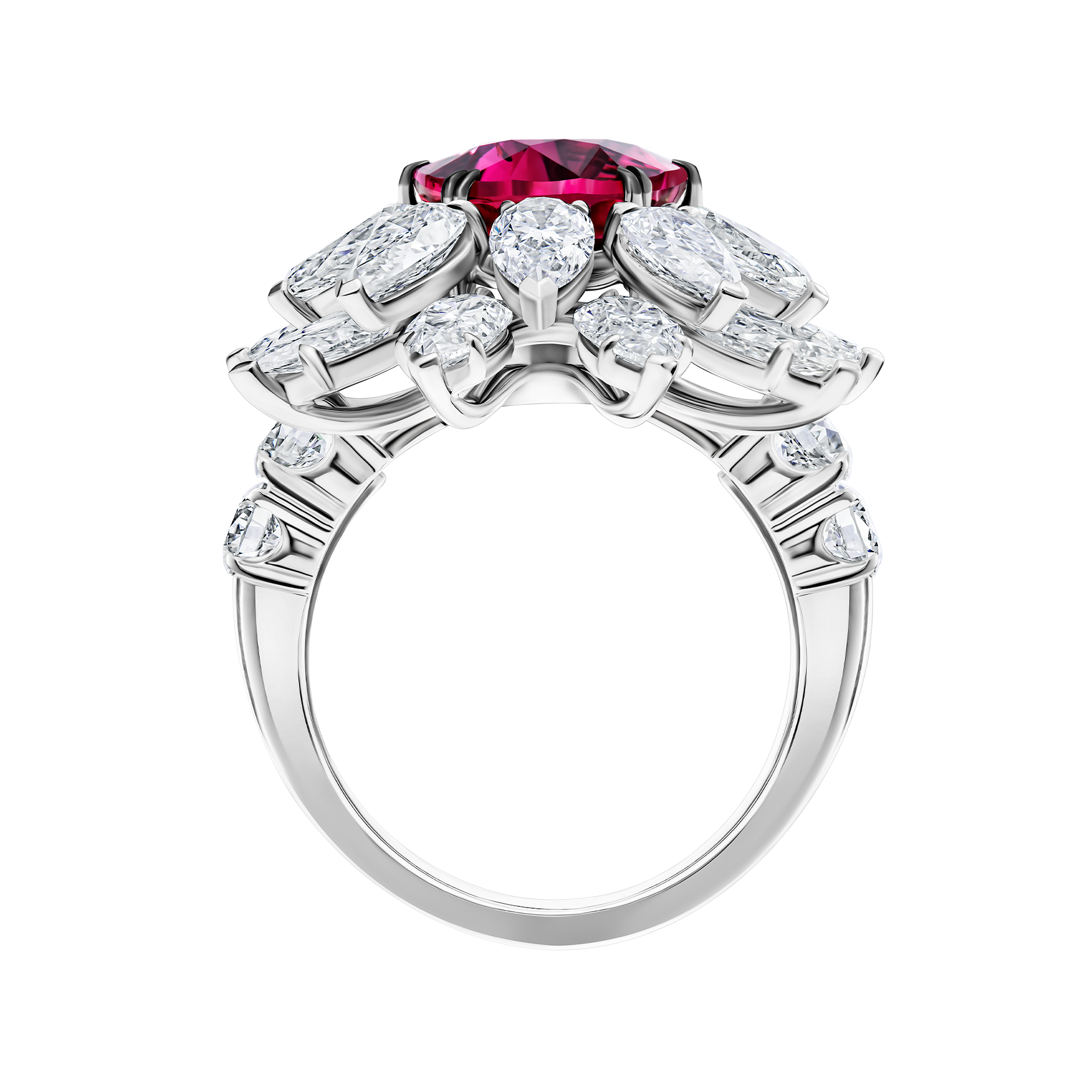 Кольцо с рубином и бриллиантами, белое золото