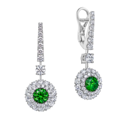 Серьги с демантоидами и бриллиантами, белое золото 1