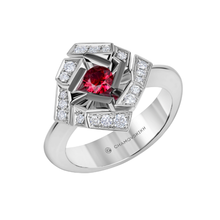 Кольцо с рубином и бриллиантами, белое золото 1