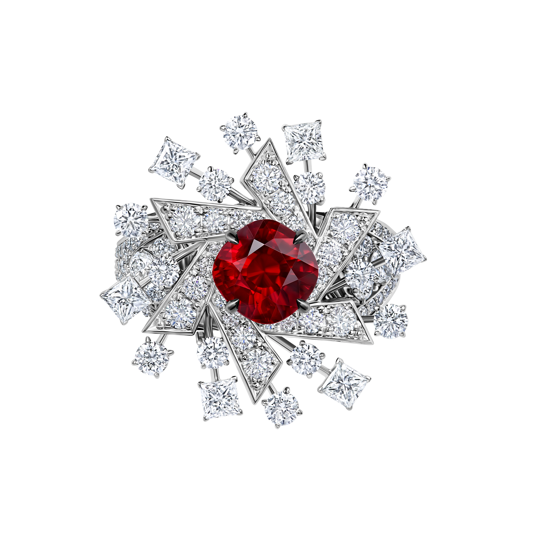 Кольцо с рубином и бриллиантами, белое золото