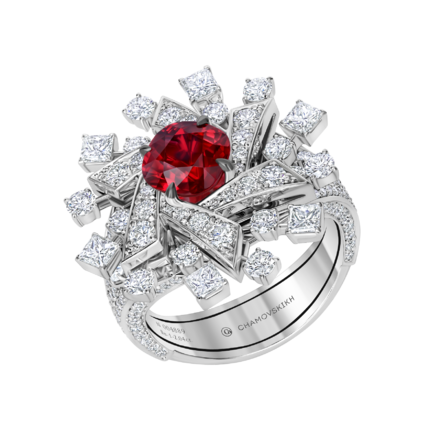 Кольцо с рубином и бриллиантами, белое золото 1