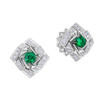 Пусеты с изумрудами и бриллиантами, белое золото 1
