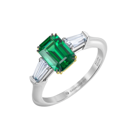 Помолвочное кольцо с изумрудом и бриллиантами, белое и жёлтое золото 1