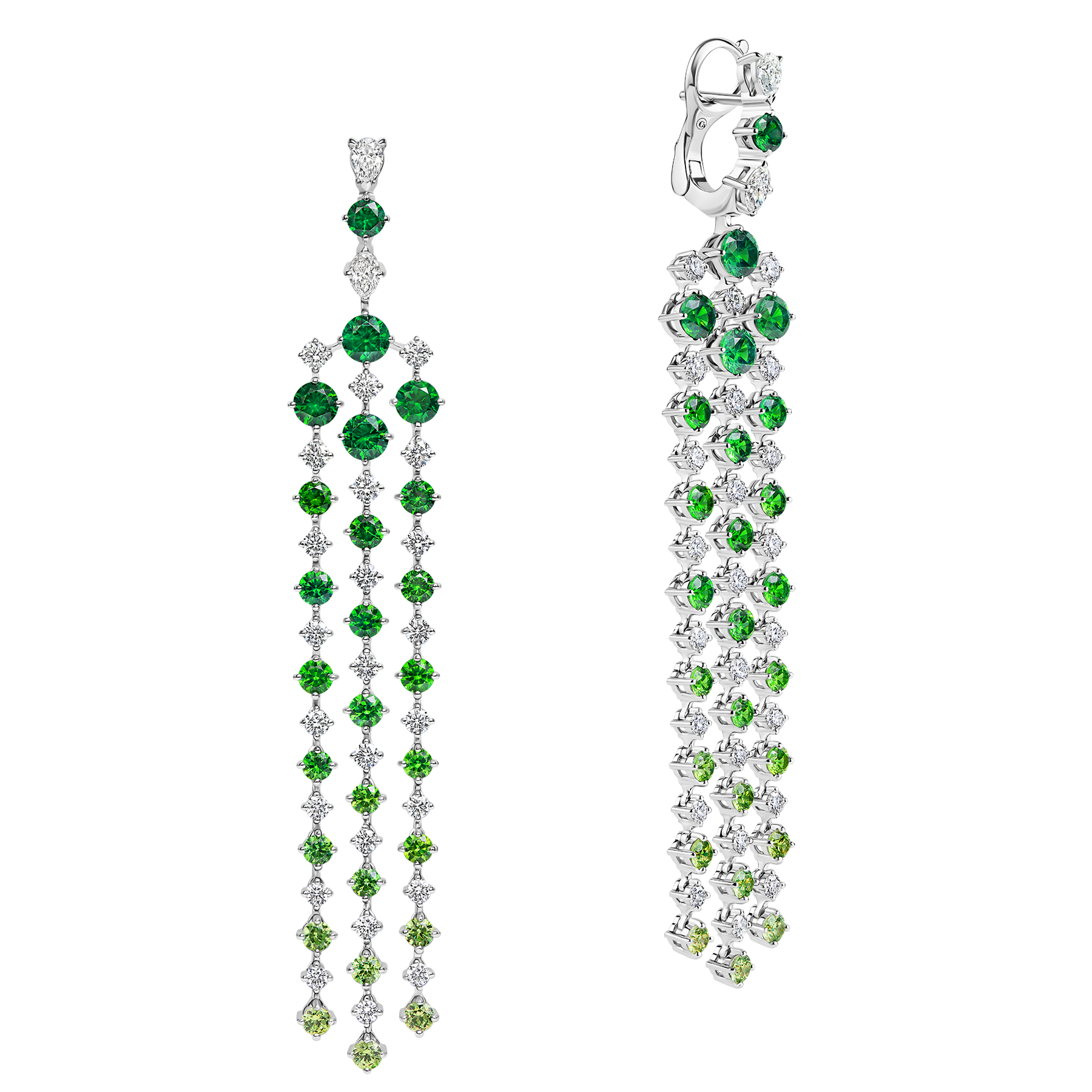 Серьги с демантоидами и бриллиантами, белое золото