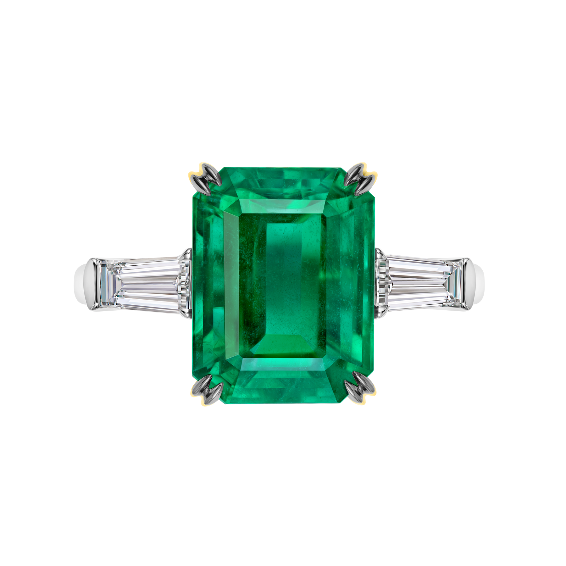 Кольцо с изумрудом и бриллиантами, белое золото