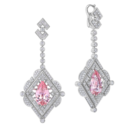 Серьги с морганитами и бриллиантами, белое золото 1