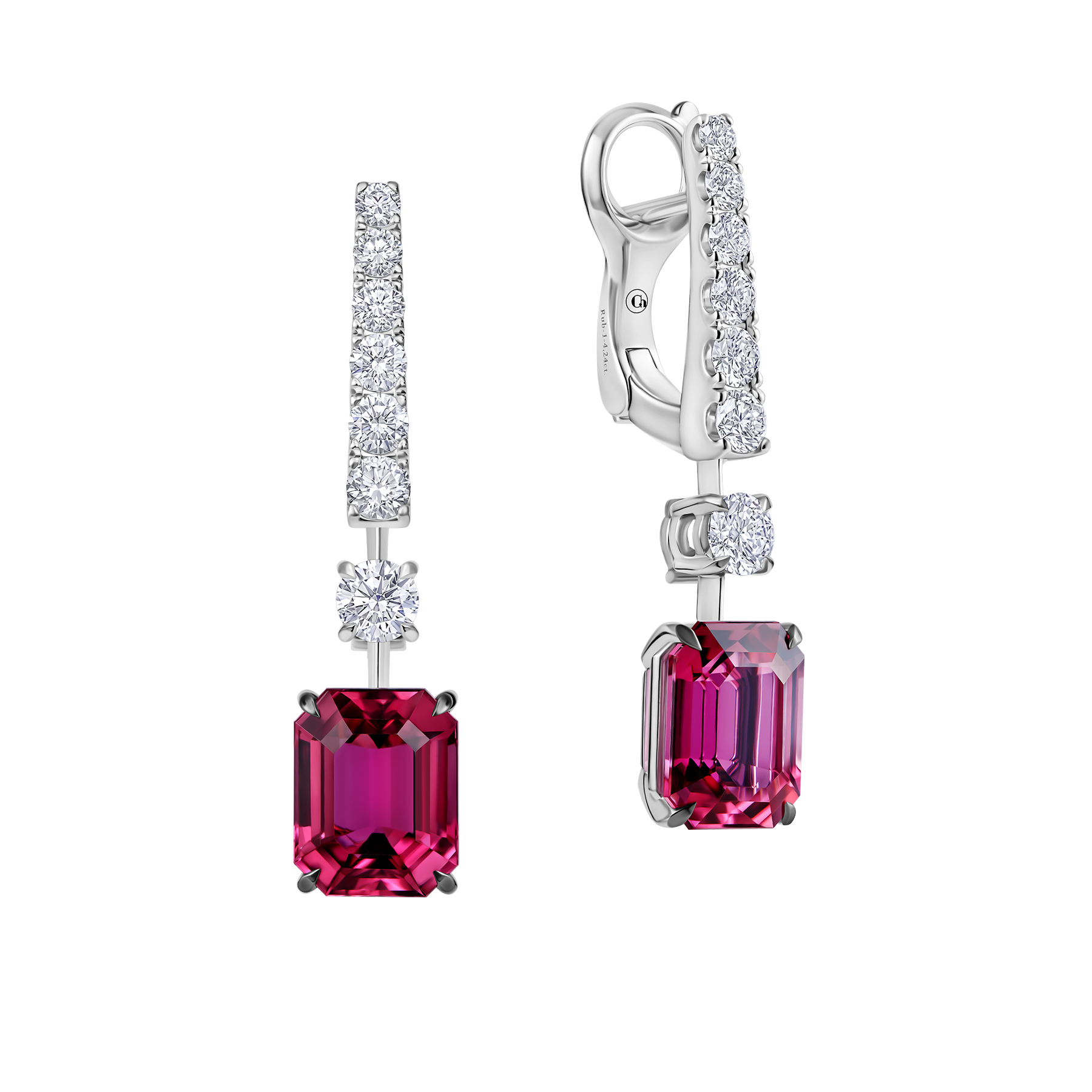 Серьги с турмалинами рубеллитами и бриллиантами, белое золото