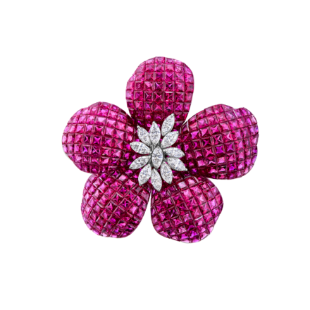 Брошь с рубинами и бриллиантами, белое золото 1