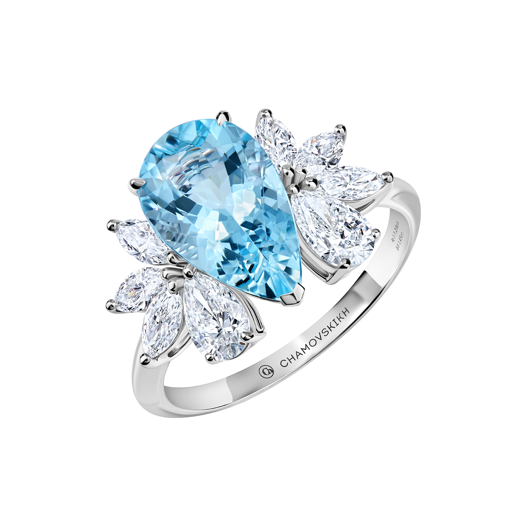Кольцо с аквамарином и бриллиантами, белое золото
