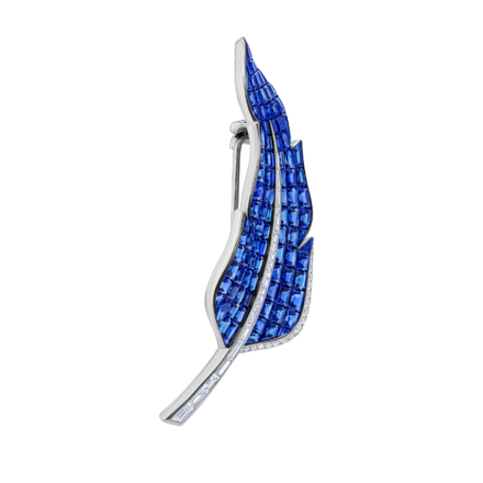 Брошь с сапфирами и бриллиантами, белое золото 2