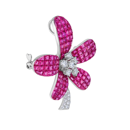 Брошь с рубинами и бриллиантами, белое золото 2