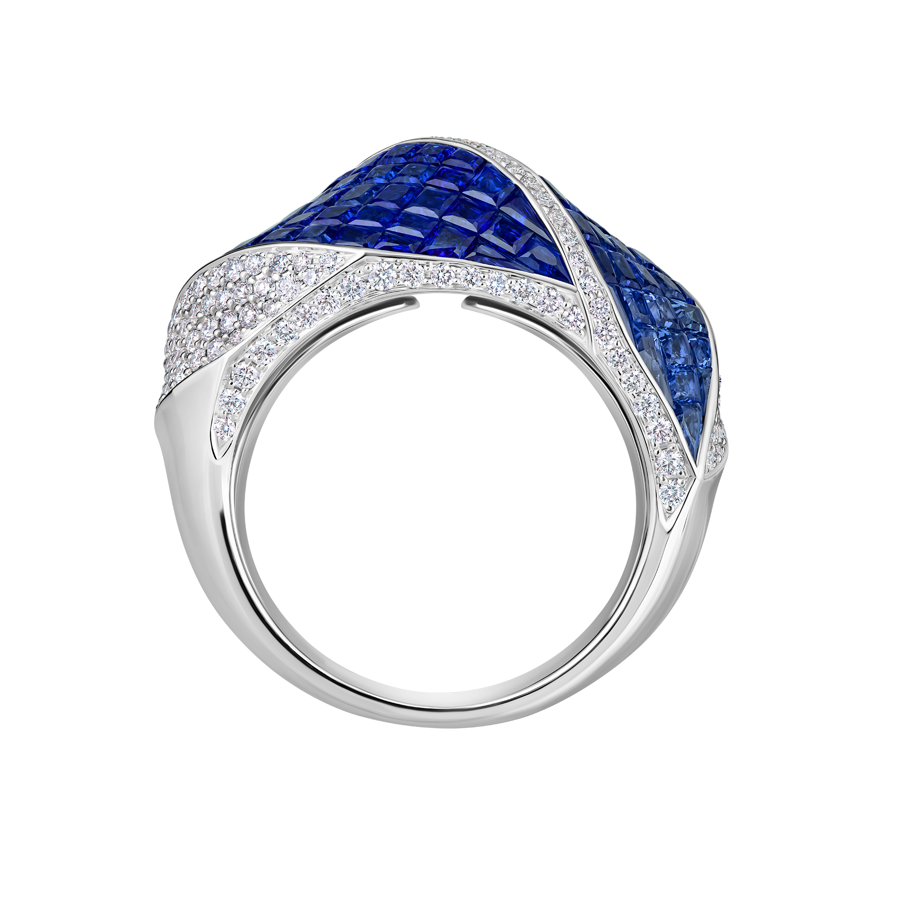 Кольцо с сапфирами и бриллиантами, белое золото