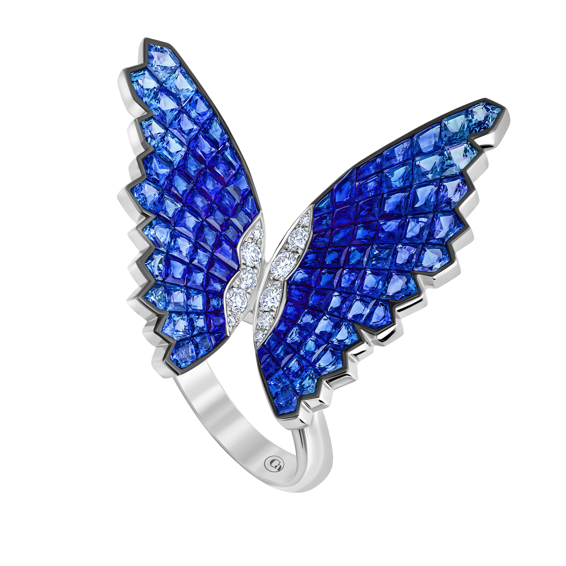 Кольцо с сапфирами и бриллиантами, белое золото