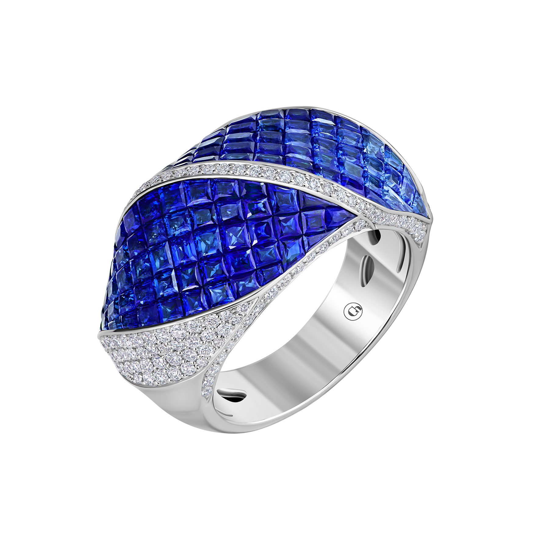 Кольцо с сапфирами и бриллиантами, белое золото