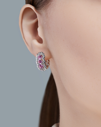 Серьги с розовыми сапфирами и бриллиантами, белое золото 2